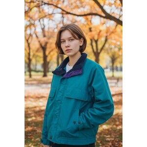 Vtg Osh Kosh Jacket Womens M Blue Fleece Lined Windbreaker Workwear 90s Y2K